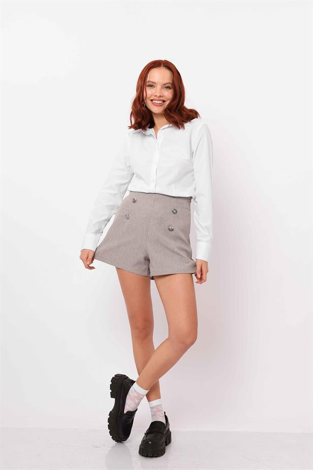 Women's Buttoned Shorts Gray - STREETMODE ™