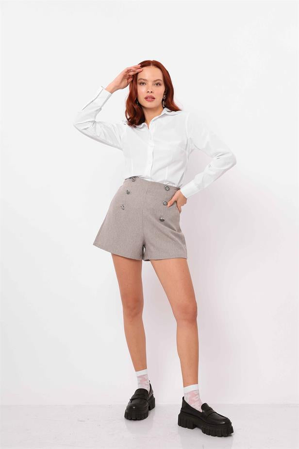 Women's Buttoned Shorts Gray - STREETMODE ™