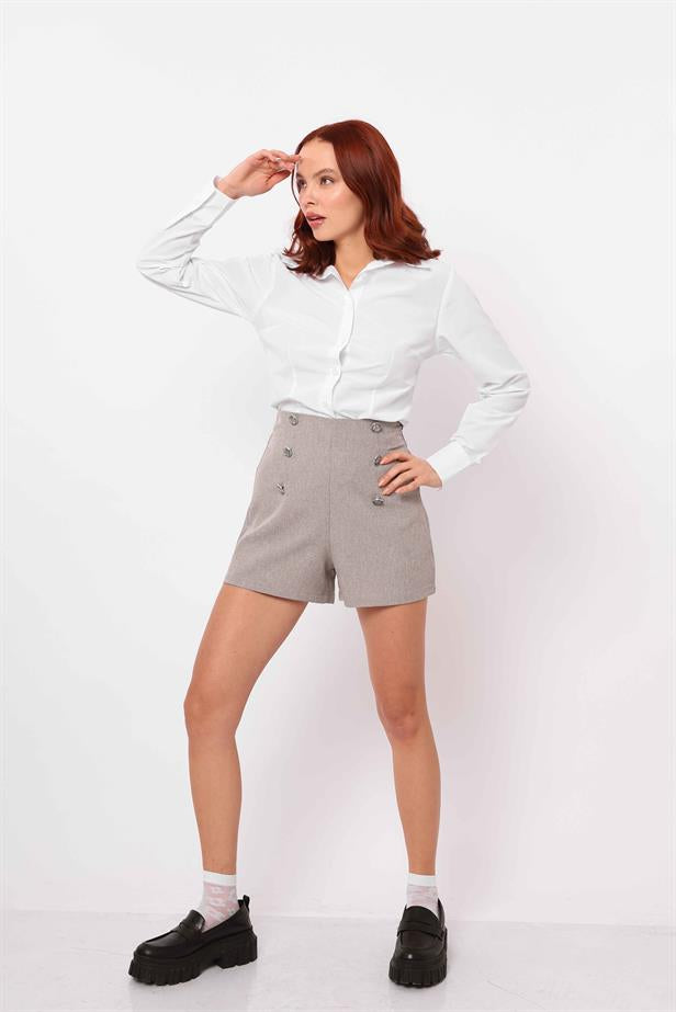 Women's Buttoned Shorts Gray - STREETMODE ™