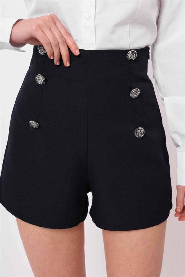 Women's Buttoned Shorts Navy Blue - STREETMODE ™