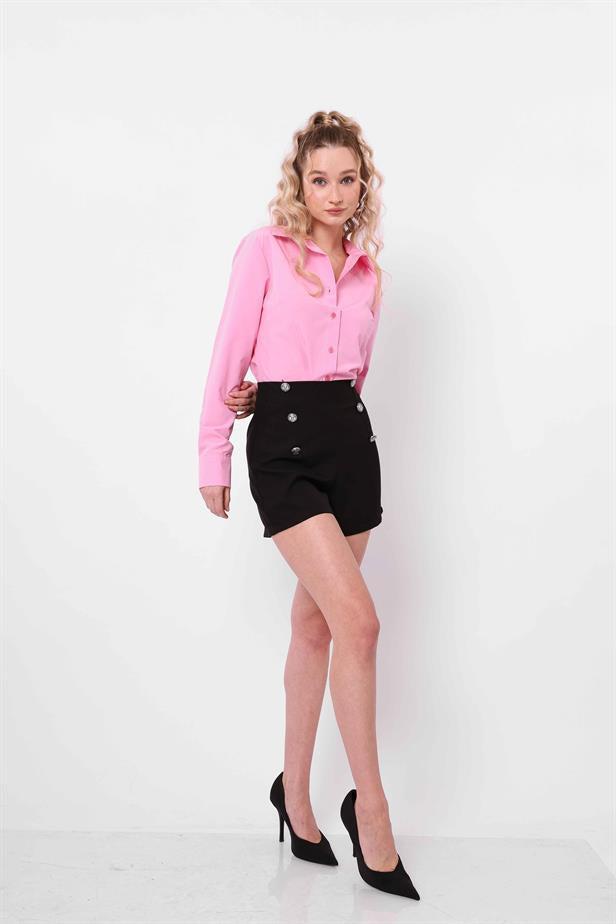 Women's Buttoned Shorts Black - STREETMODE ™