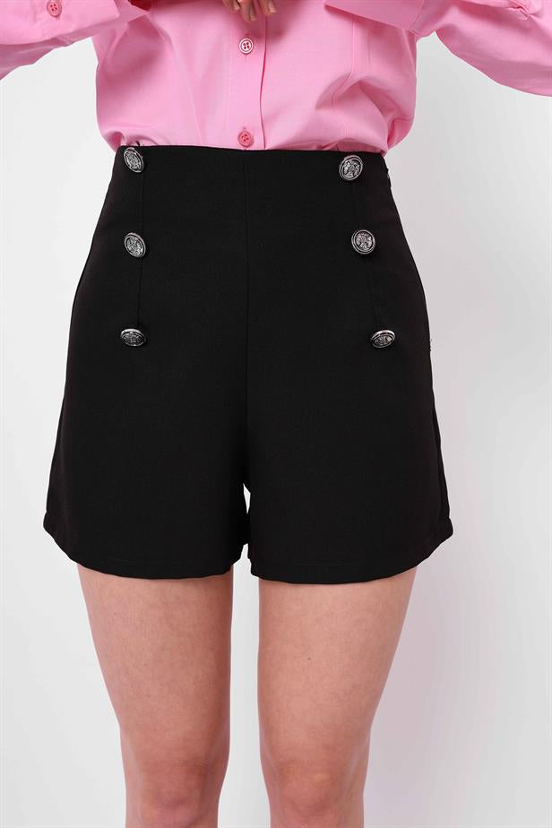 Women's Buttoned Shorts Black - STREETMODE ™