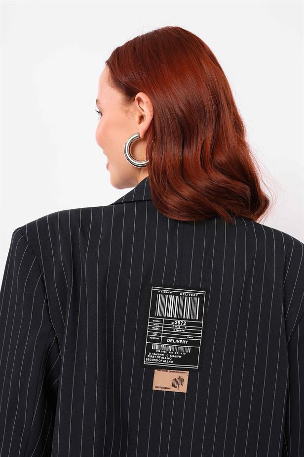 Women's Label Detailed Jacket Navy Blue - STREETMODE ™