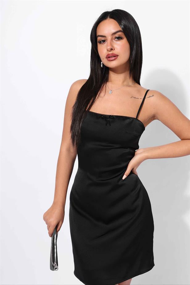 Women's Bow Detailed Mini Dress Black - STREETMODE ™