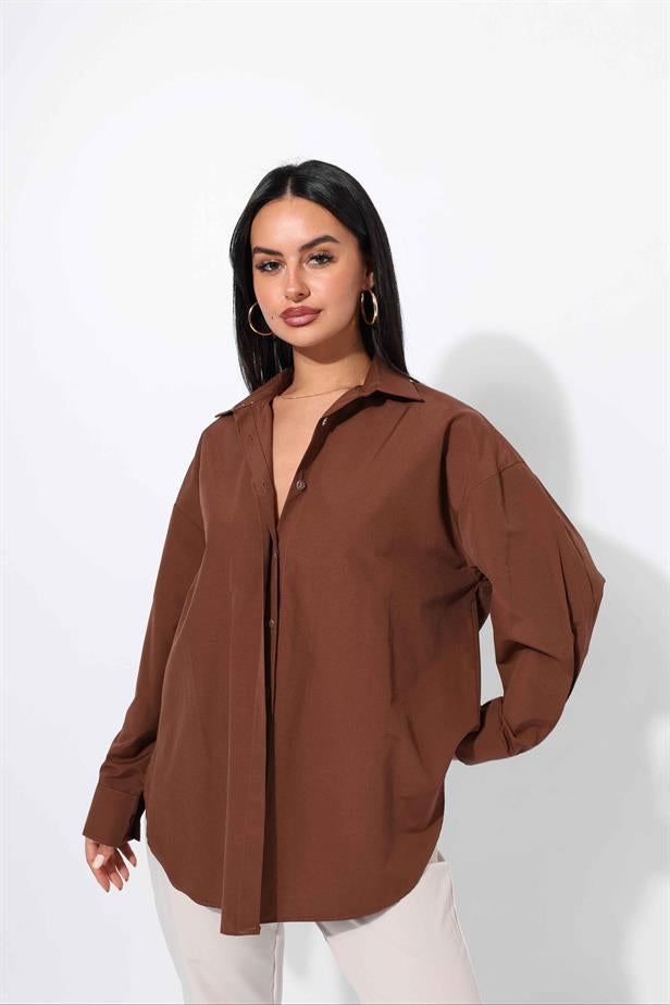Women's Hidden Button Shirt Brown - STREETMODE ™