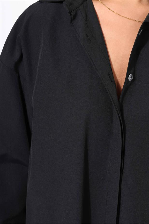 Women's Hidden Button Shirt Black - STREETMODE ™