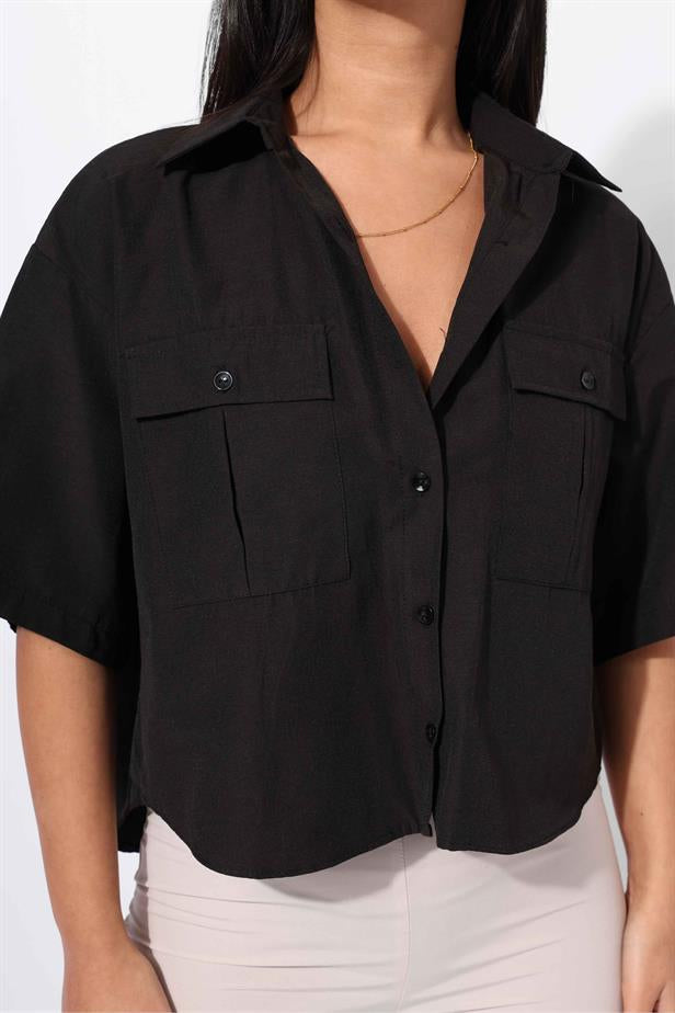 Women's Two Pocket Shirt Black - STREETMODE ™