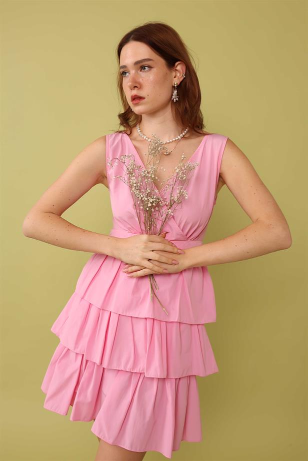 Women's Layered Ruffle Dress Pink - STREETMODE ™