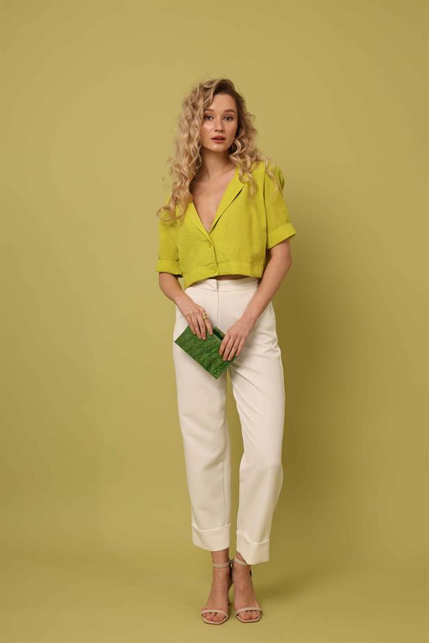Women's Sleeve Detailed Shirt Pistachio Green - STREETMODE ™