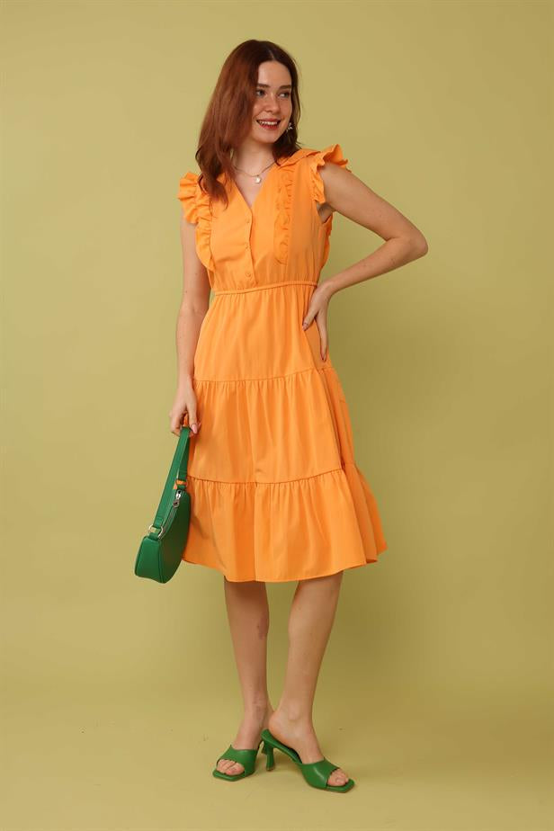 Women's Ruffled Sleeves Dress Orange - STREETMODE ™