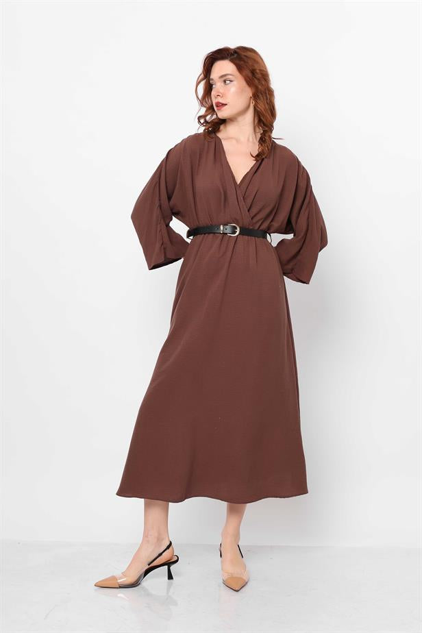 Women's Double Breasted Belted Dress Brown - STREETMODE ™