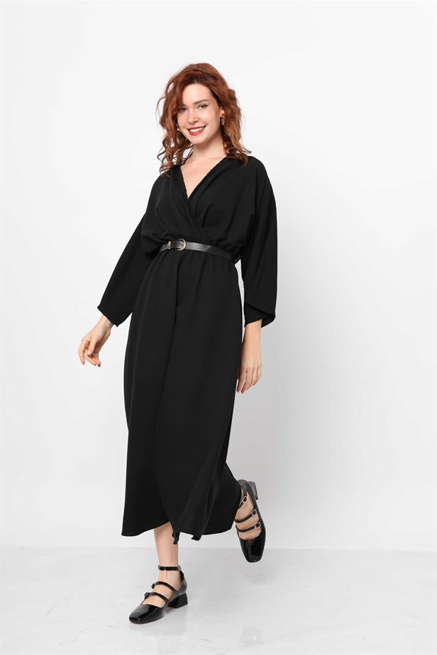 Women's Double Breasted Belted Dress Black - STREETMODE ™