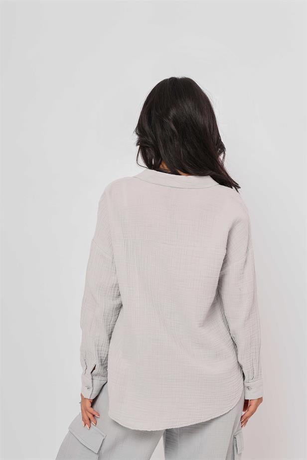 Women's Muslin Pocket Shirt Gray - STREETMODE ™