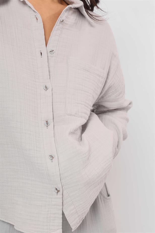 Women's Muslin Pocket Shirt Gray - STREETMODE ™