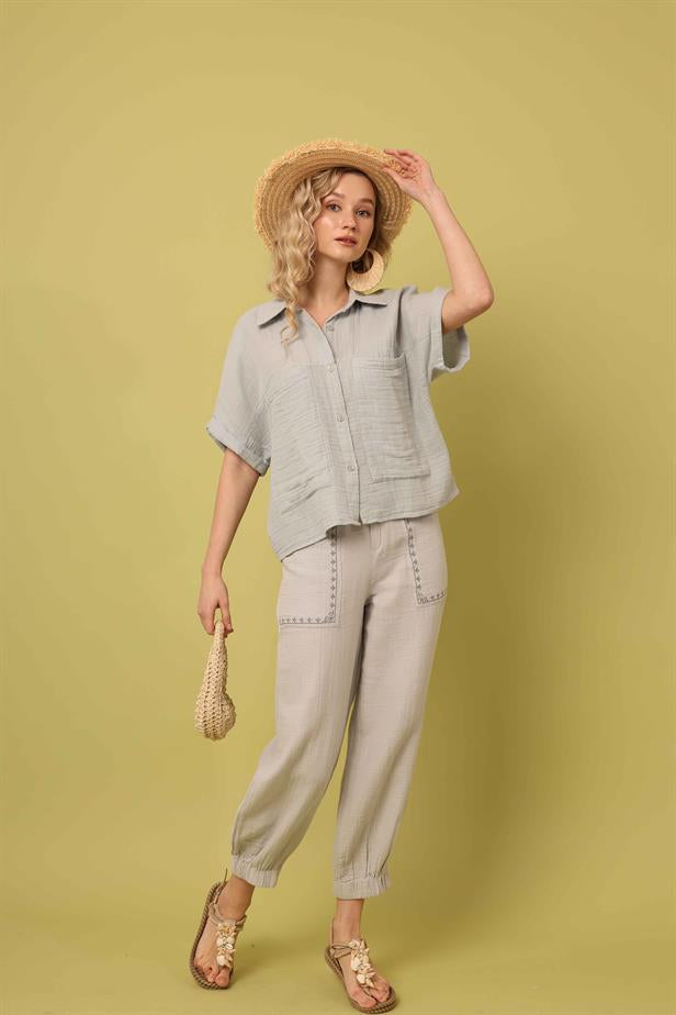 Women's Muslin Shirt Gray - STREETMODE ™