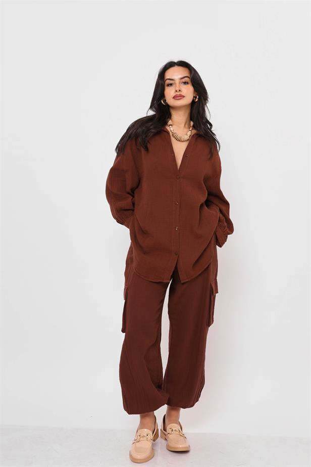 Women's Muslin Long Shirt Brown - STREETMODE ™