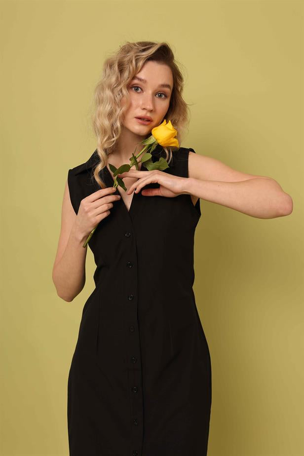 Women's Button-Front Dress Black - STREETMODE ™