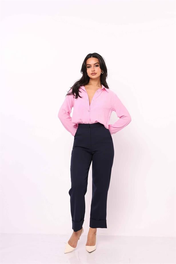 Women's Fold-Ankle Trousers Navy Blue - STREETMODE ™