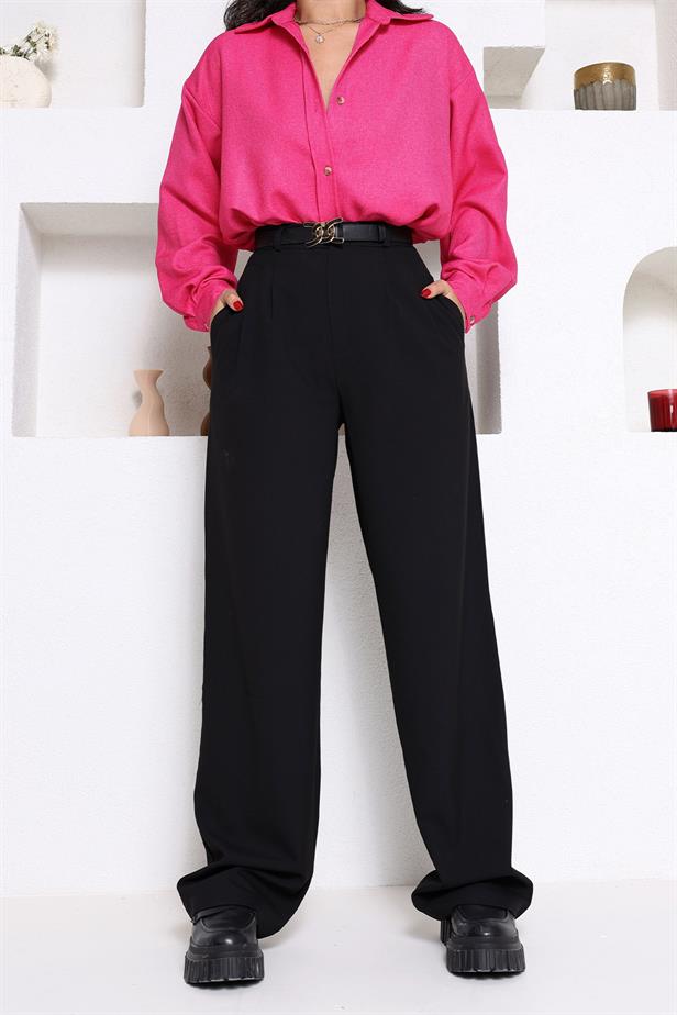 Women's Pleated Palazzo Trousers Black - STREETMODE ™