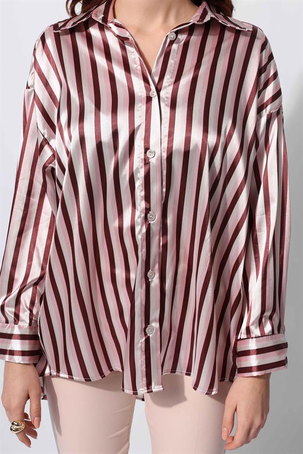Women's Satin Striped Shirt Brown - STREETMODE ™