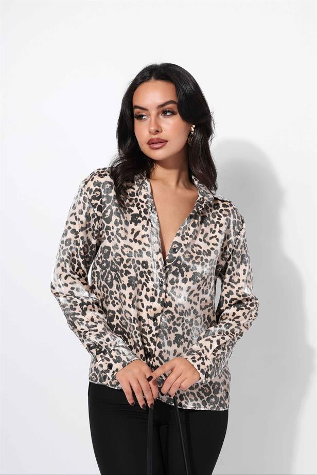 Women's Satin Leopard Pattern Shirt