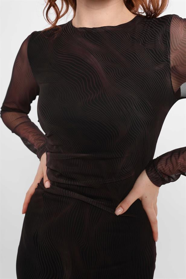 Women's Transparent Sleeve Dress Brush Pattern - STREETMODE ™