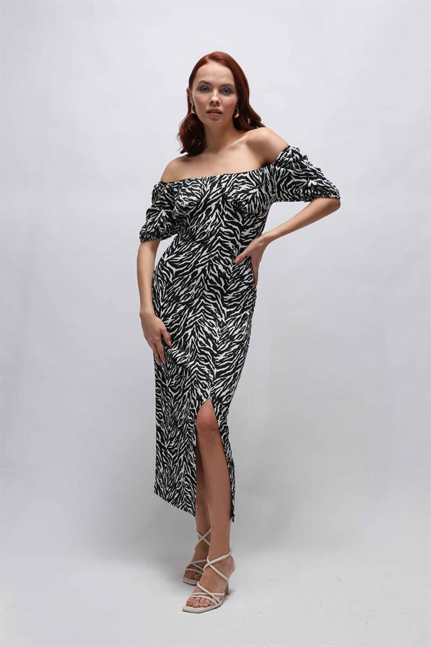 Women's Slit Zebra Pattern Dress Black - STREETMODE ™