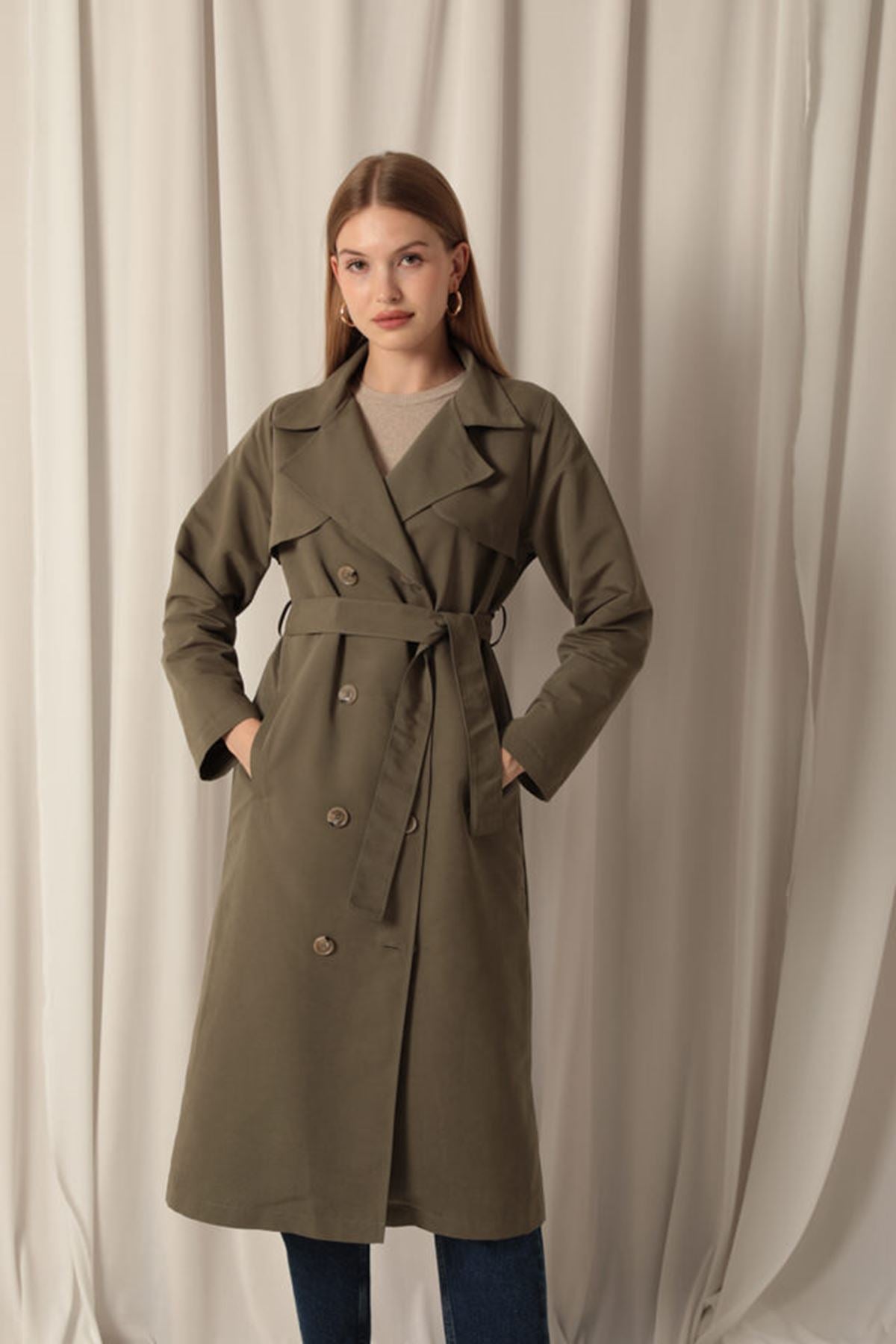 Torino Fabric Liquid Proof Maxi Length Women's Khaki Trench Coat - STREETMODE ™