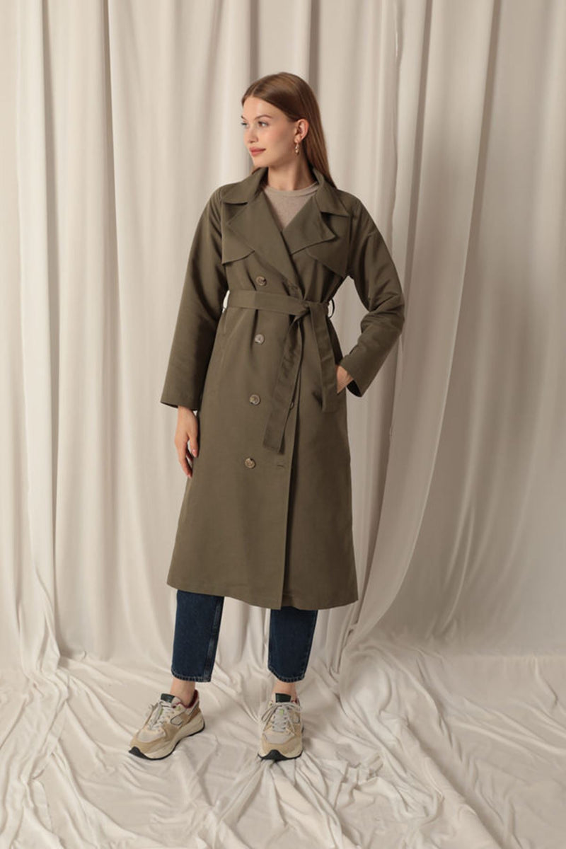 Torino Fabric Liquid Proof Maxi Length Women's Khaki Trench Coat - STREETMODE ™