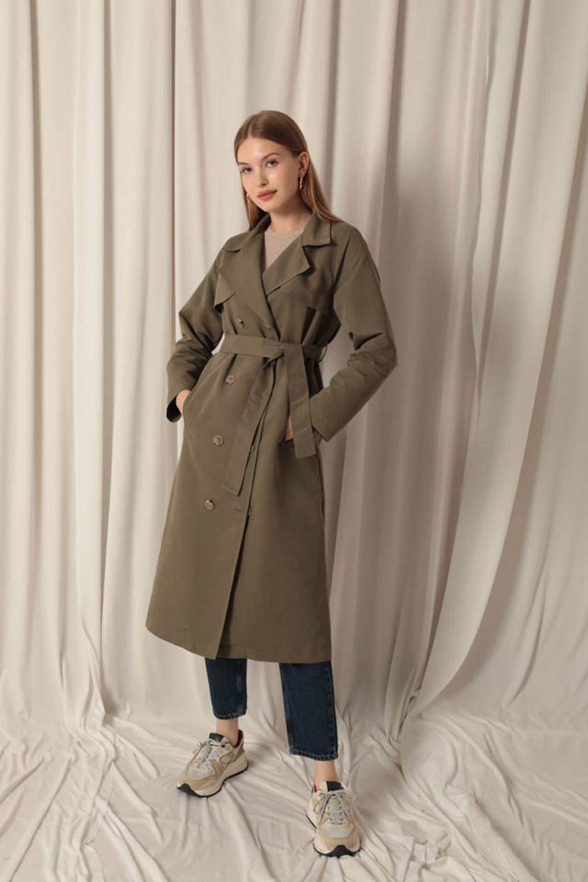 Torino Fabric Liquid Proof Maxi Length Women's Khaki Trench Coat - STREETMODE ™