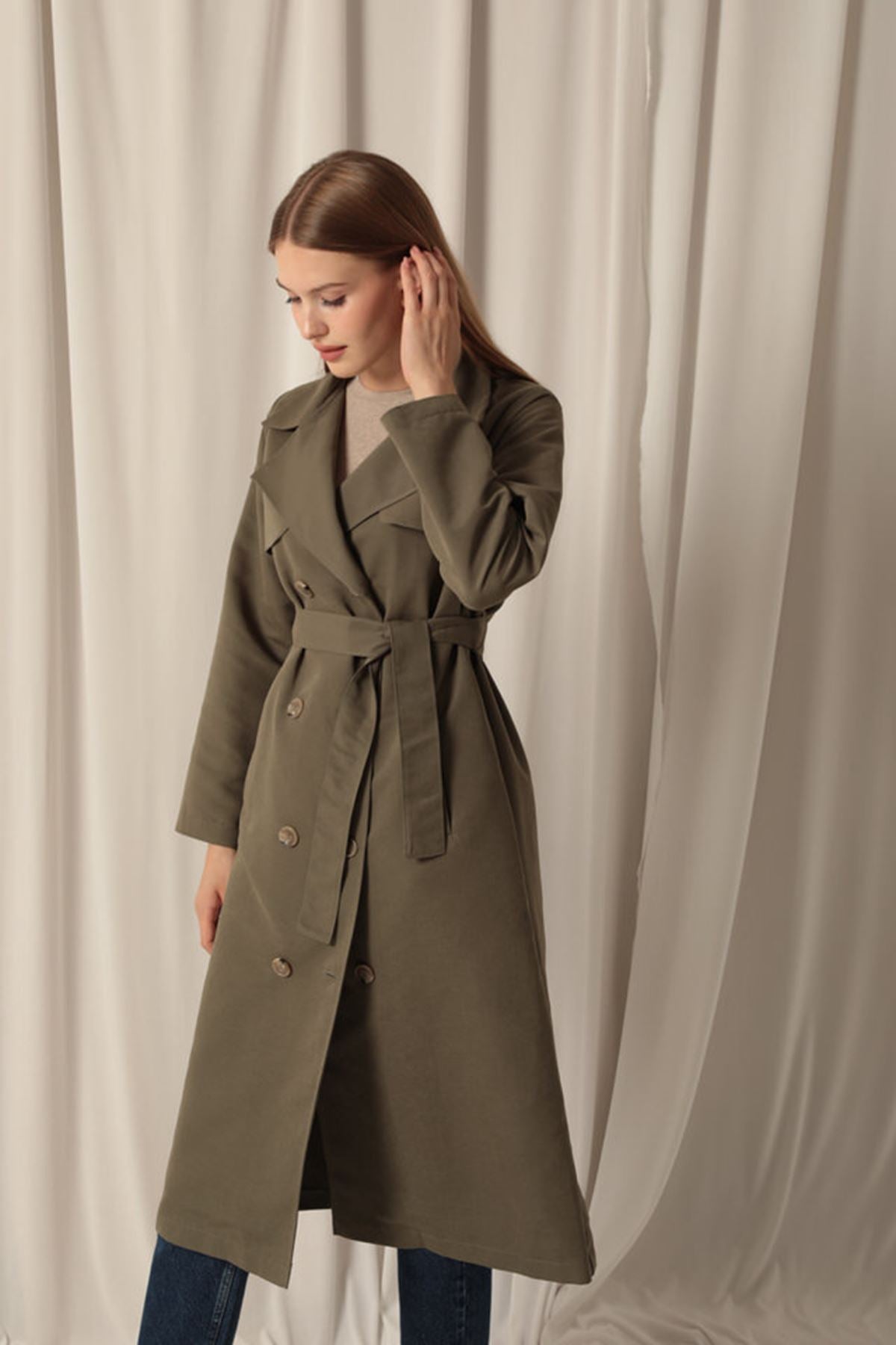 Torino Fabric Liquid Proof Maxi Length Women's Khaki Trench Coat - STREETMODE ™