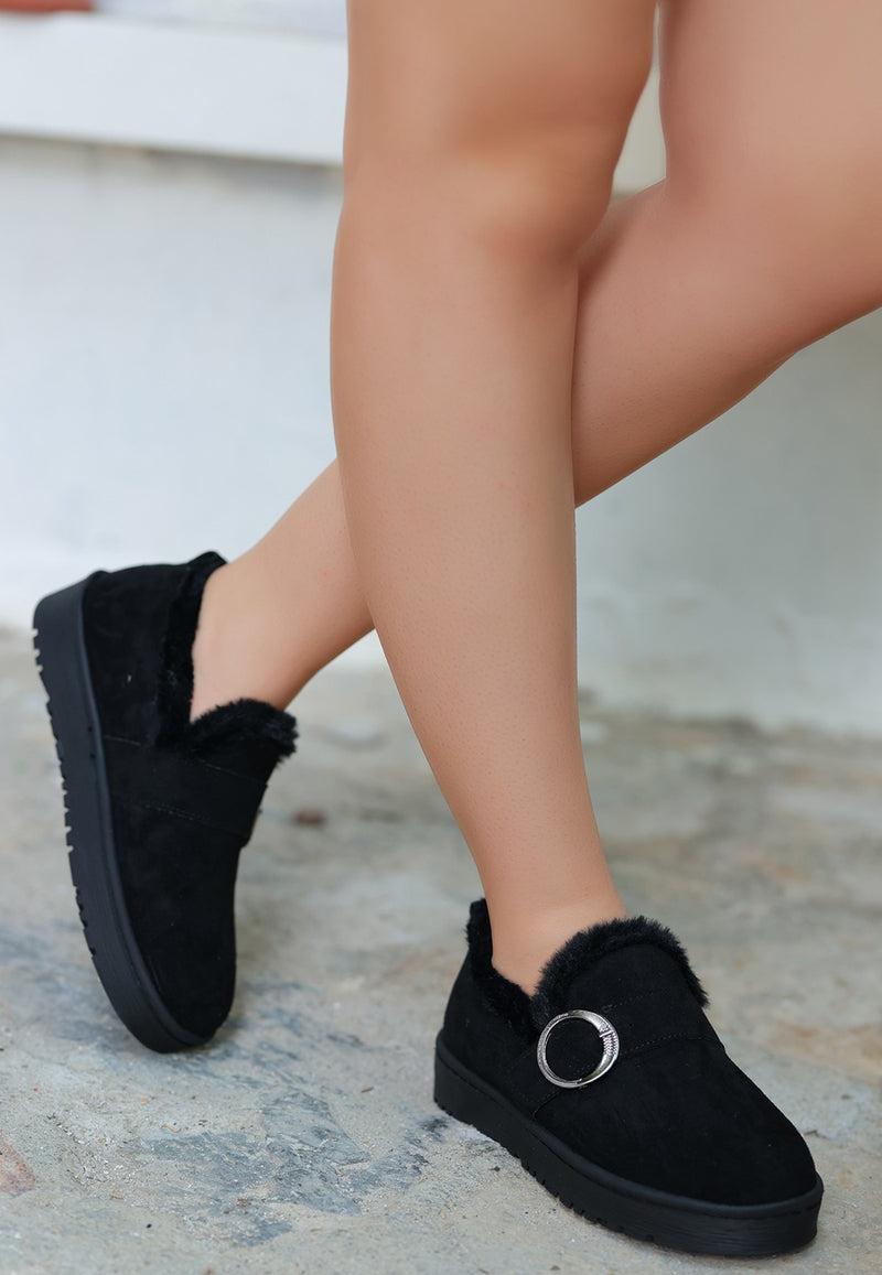 Women's Tote Black Suede Ballerina Shoes - STREETMODE ™