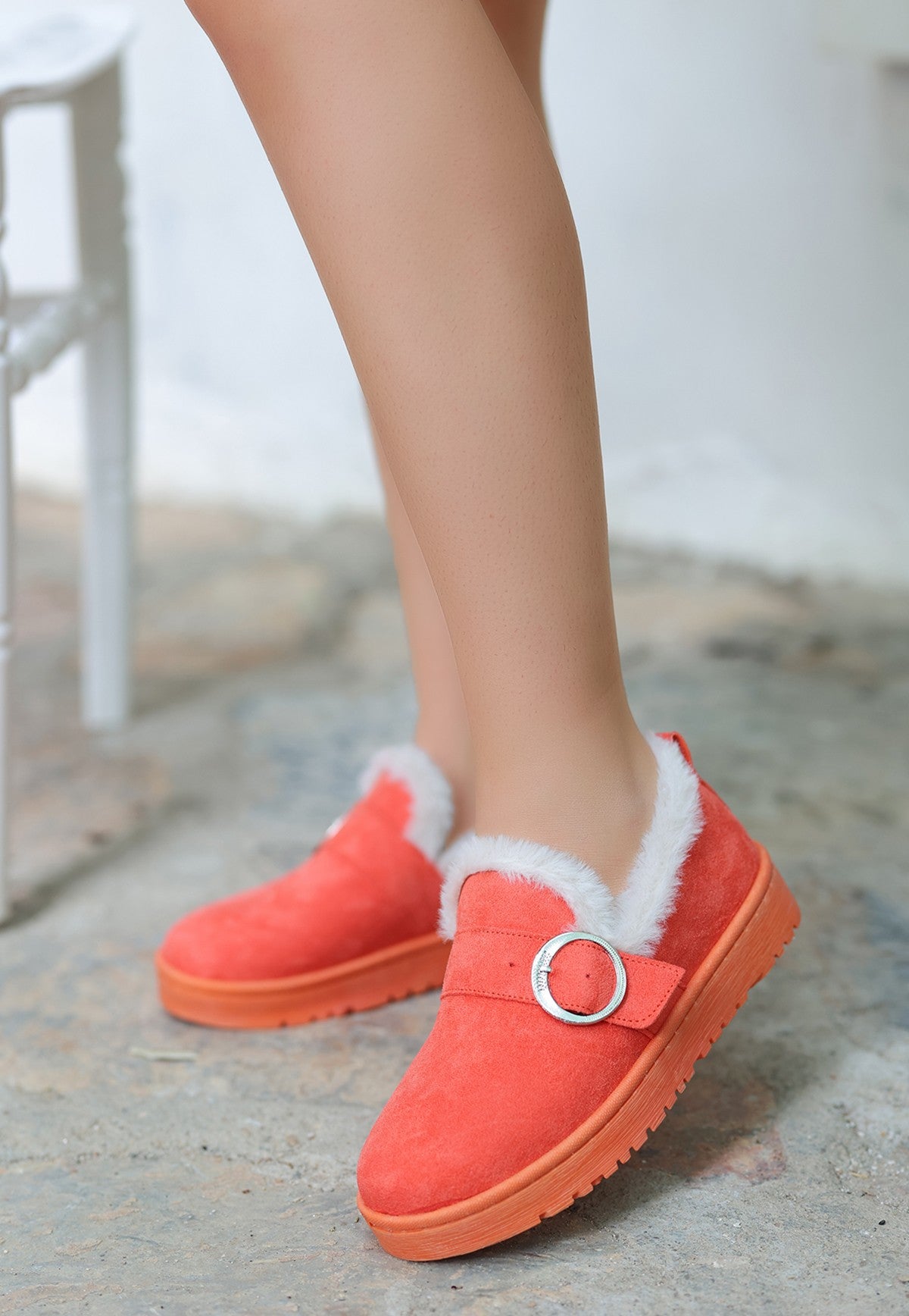 Women's Tote Orange Suede Ballerina Shoes - STREETMODE ™