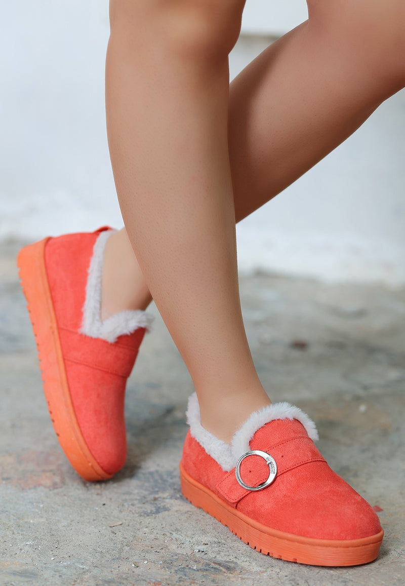 Women's Tote Orange Suede Ballerina Shoes - STREETMODE ™