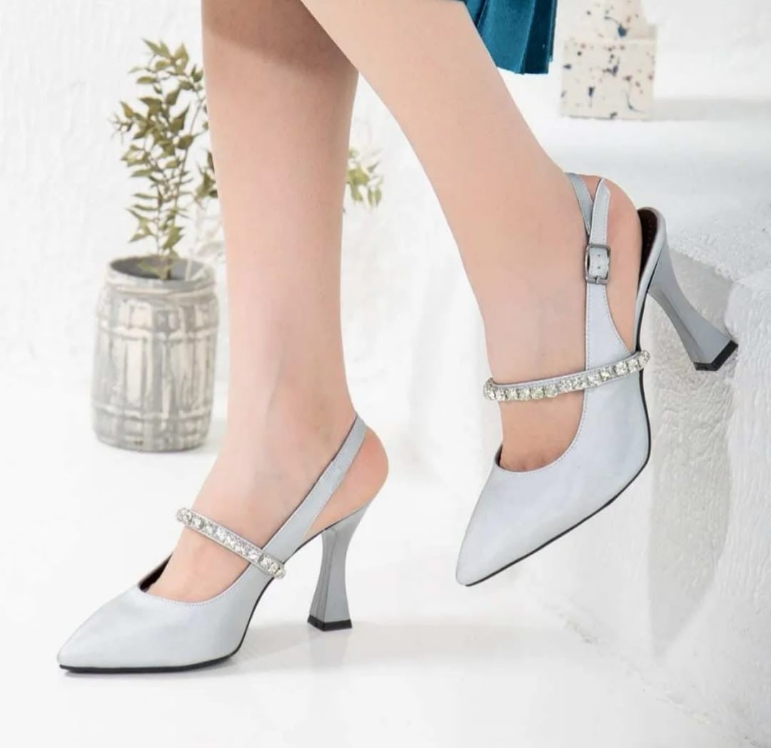 Women's Trac Silver Satin Heeled Shoes - STREETMODE ™