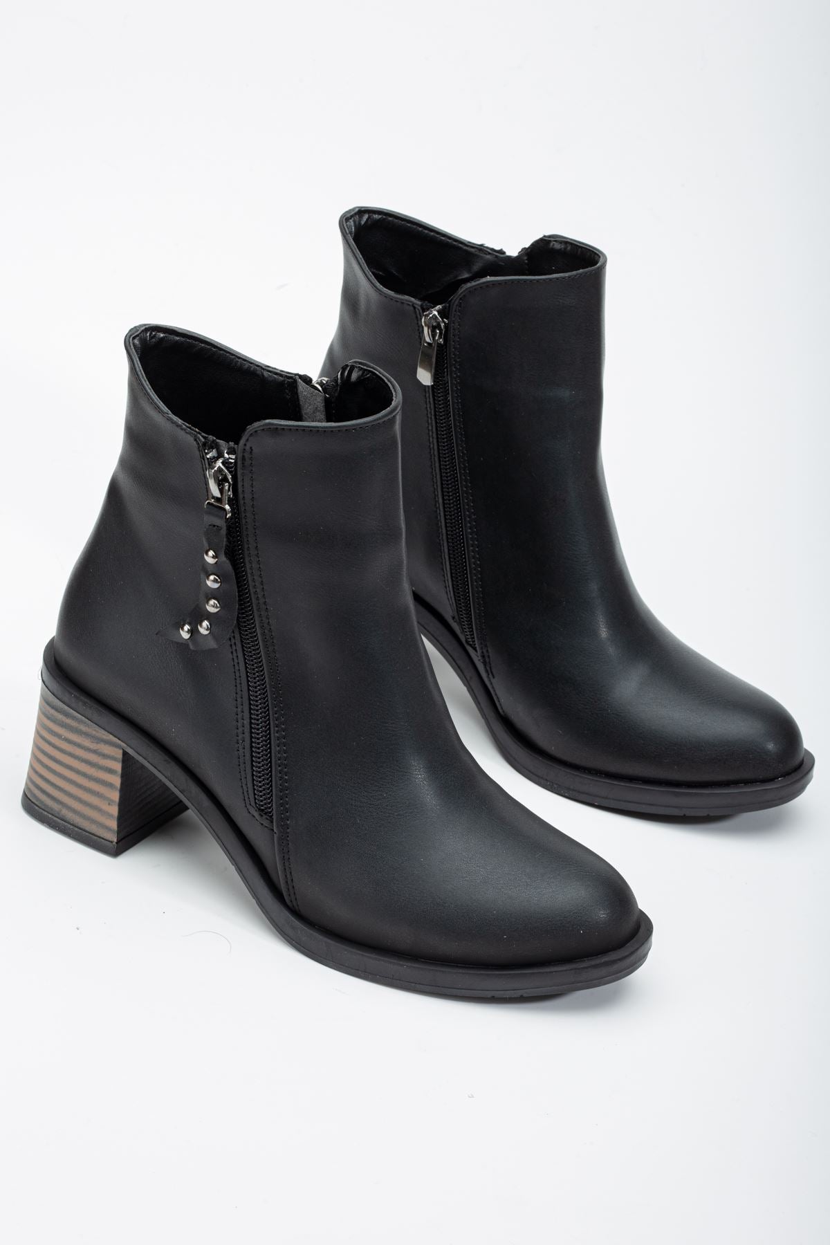 Black Heeled Double Zipper Women's Boots