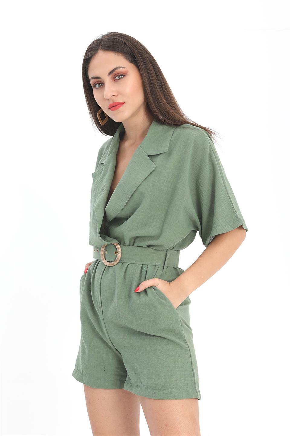 Women's Overalls Elastic Waist Bat Sleeve Linen - Khaki - STREET MODE ™