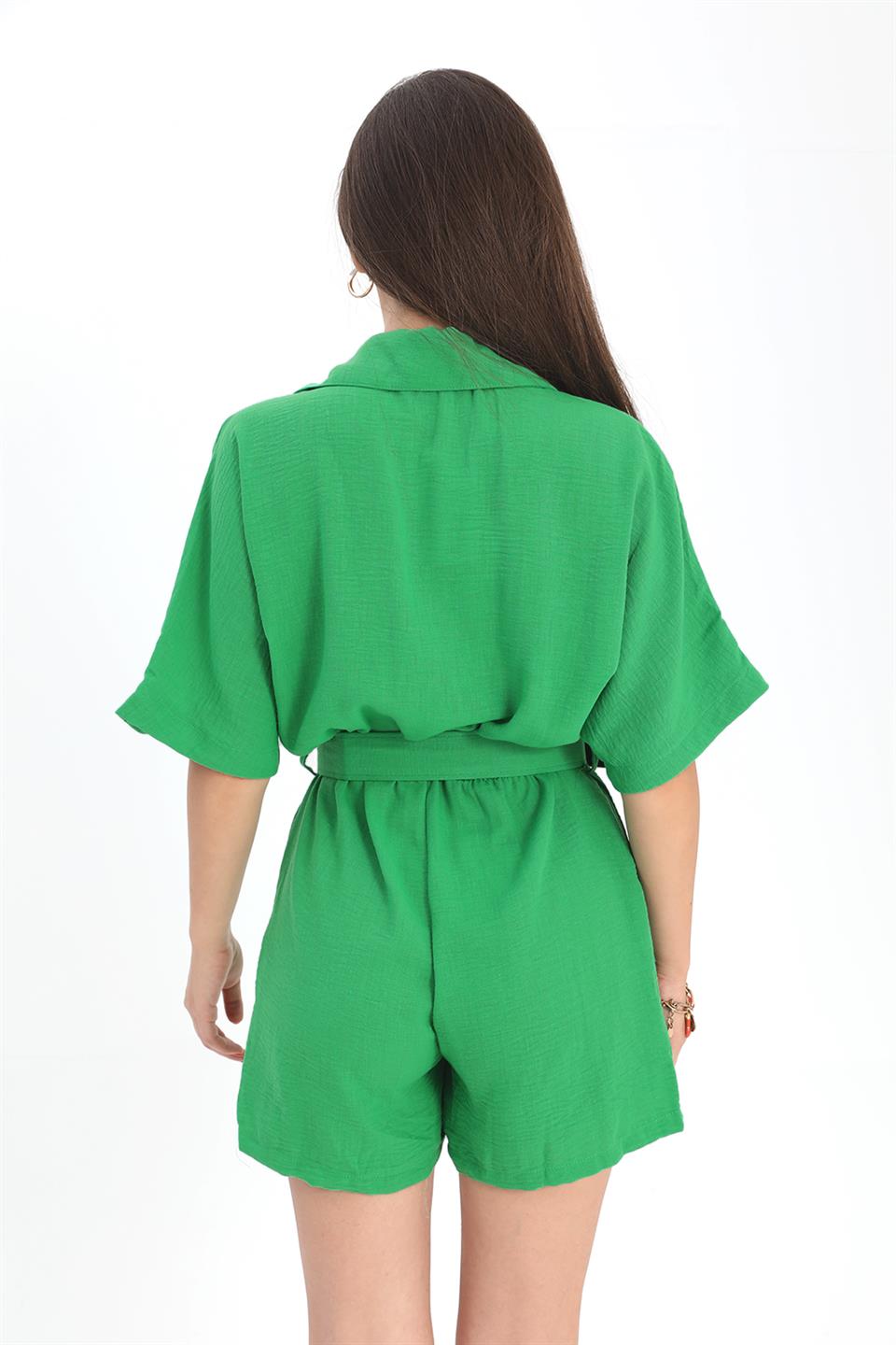 Women's Jumpsuit Elastic Waist Bat Sleeve Linen - Green - STREET MODE ™