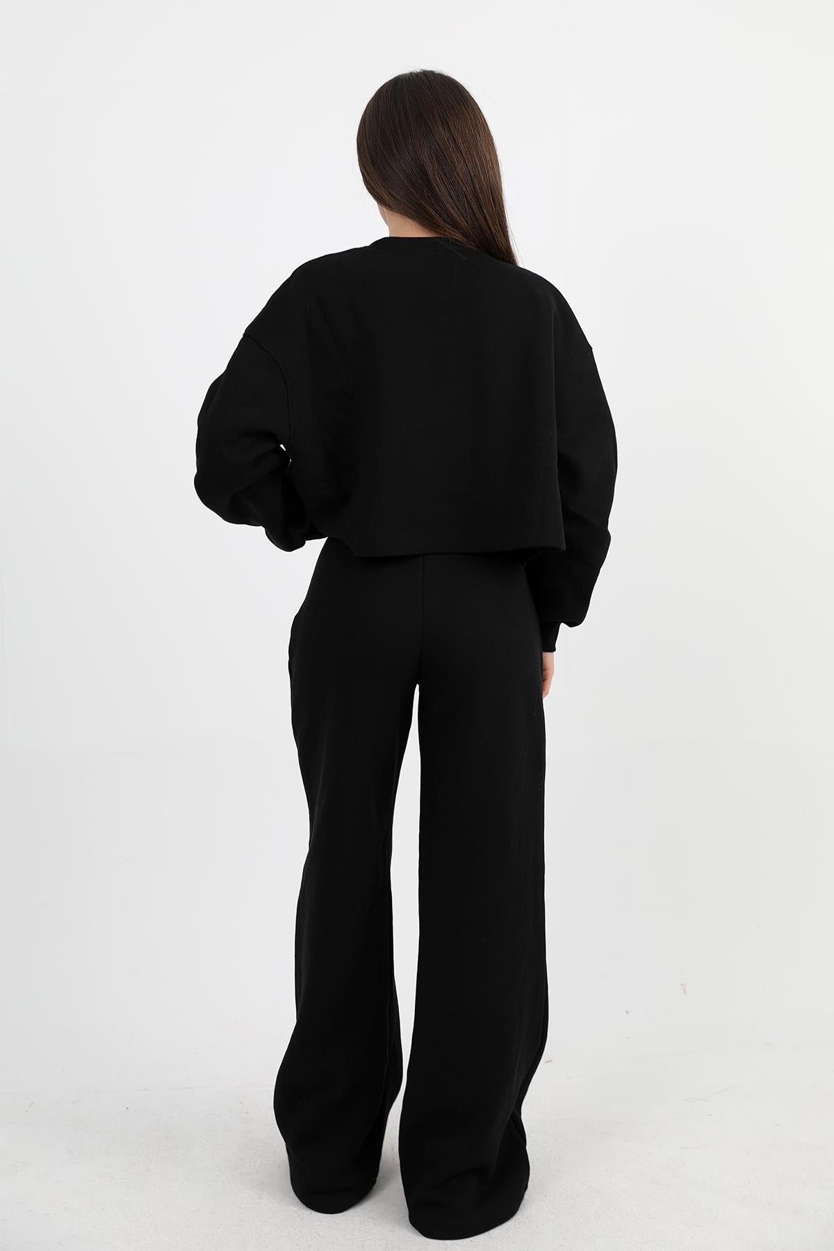 Women's Three Thread Snap Jacket and Trousers Set - Black - STREETMODE ™