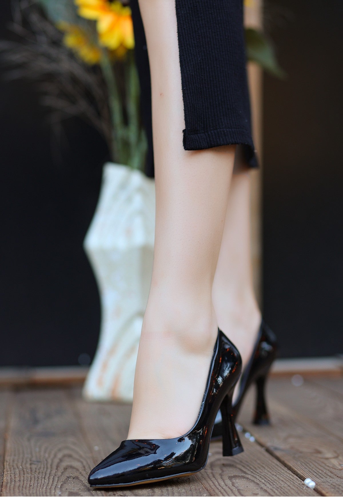 Women's Black Patent Leather Stiletto Shoes - STREETMODE ™