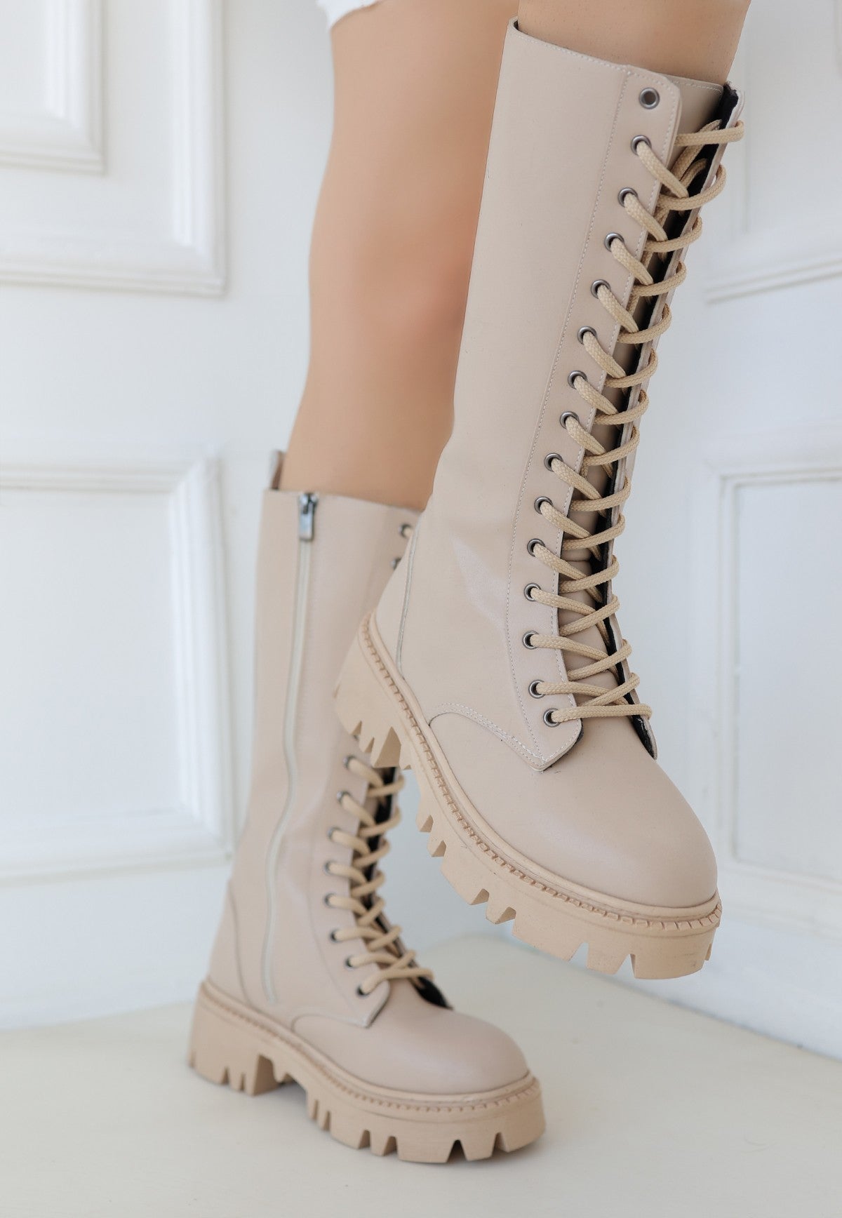 Women's Nude Skin Lace Up Boots