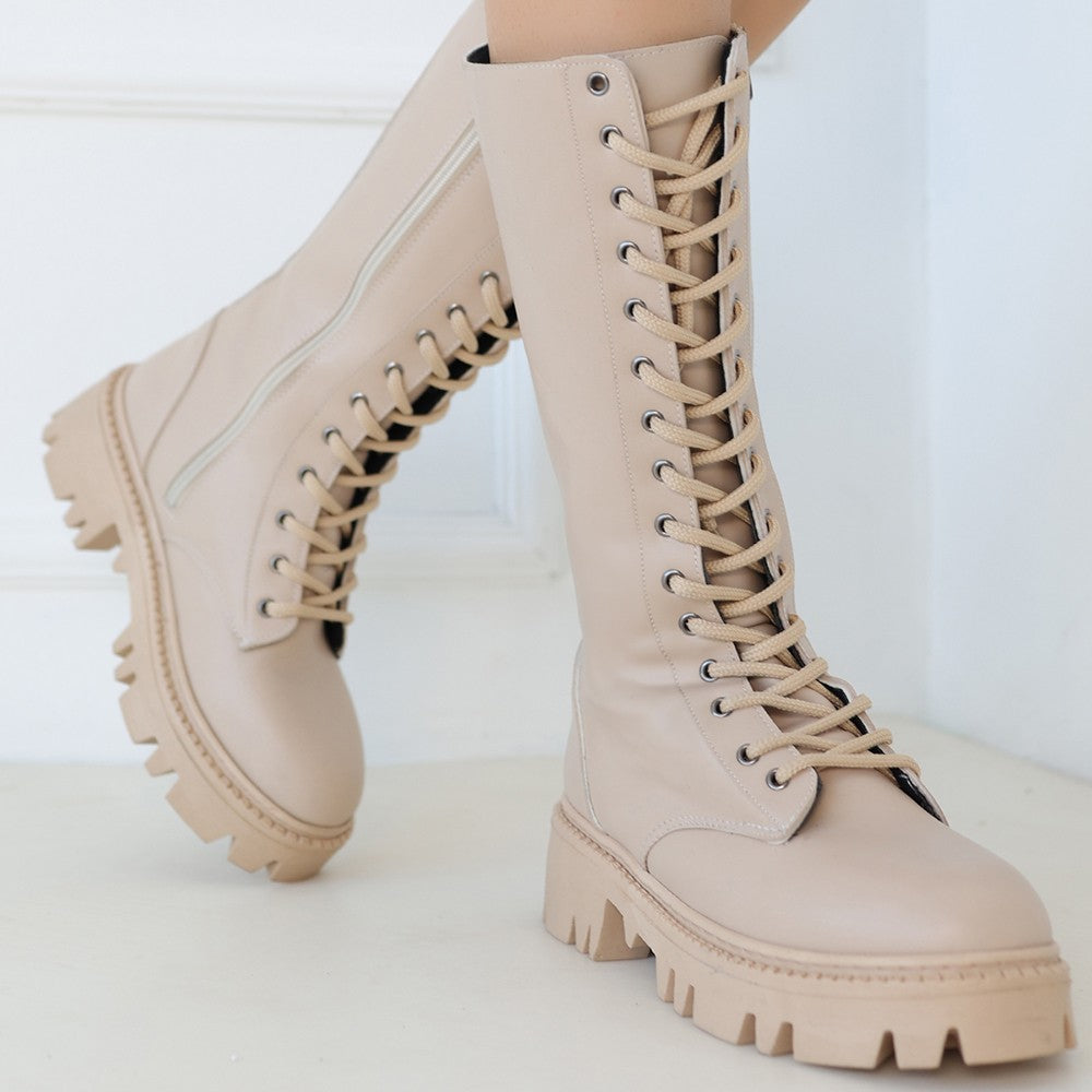 Women's Nude Skin Lace Up Boots - STREETMODE ™