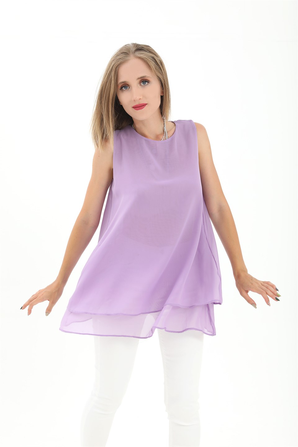 Women's Long Chiffon Tank Top - Lilac - STREET MODE ™