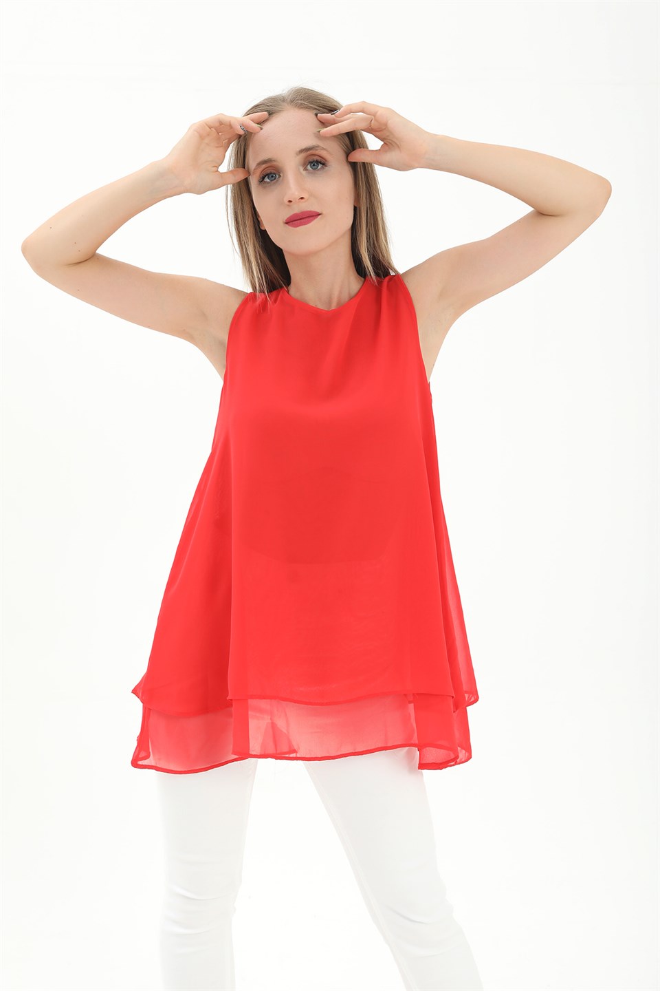 Women's Long Chiffon Tank Top - Pomegranate Blossom - STREET MODE ™