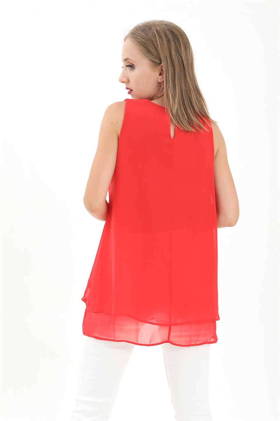 Women's Long Chiffon Tank Top - Pomegranate Blossom - STREETMODE ™