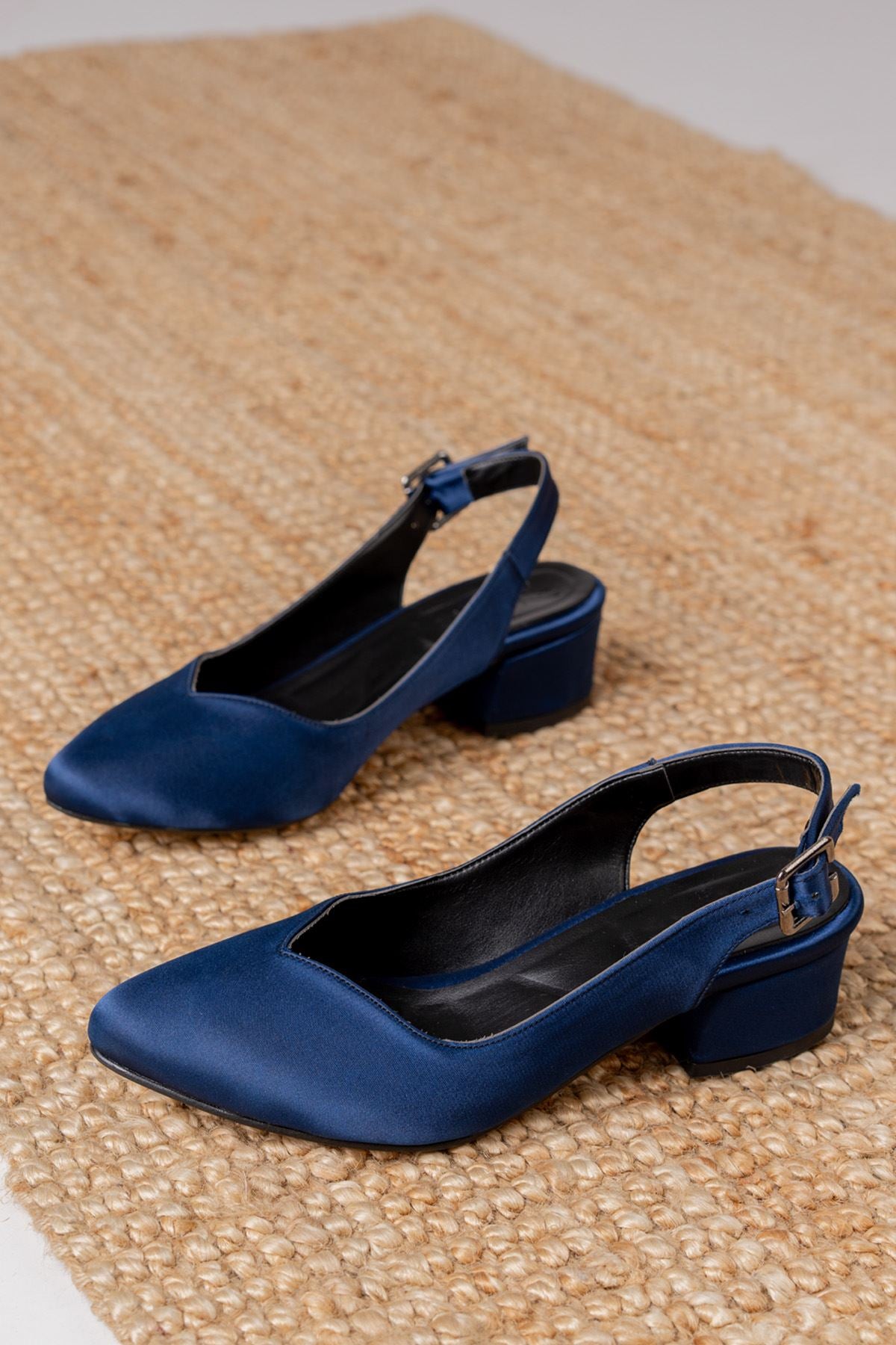 Valentina Navy Blue Satin Heels Women's Shoes - STREETMODE ™