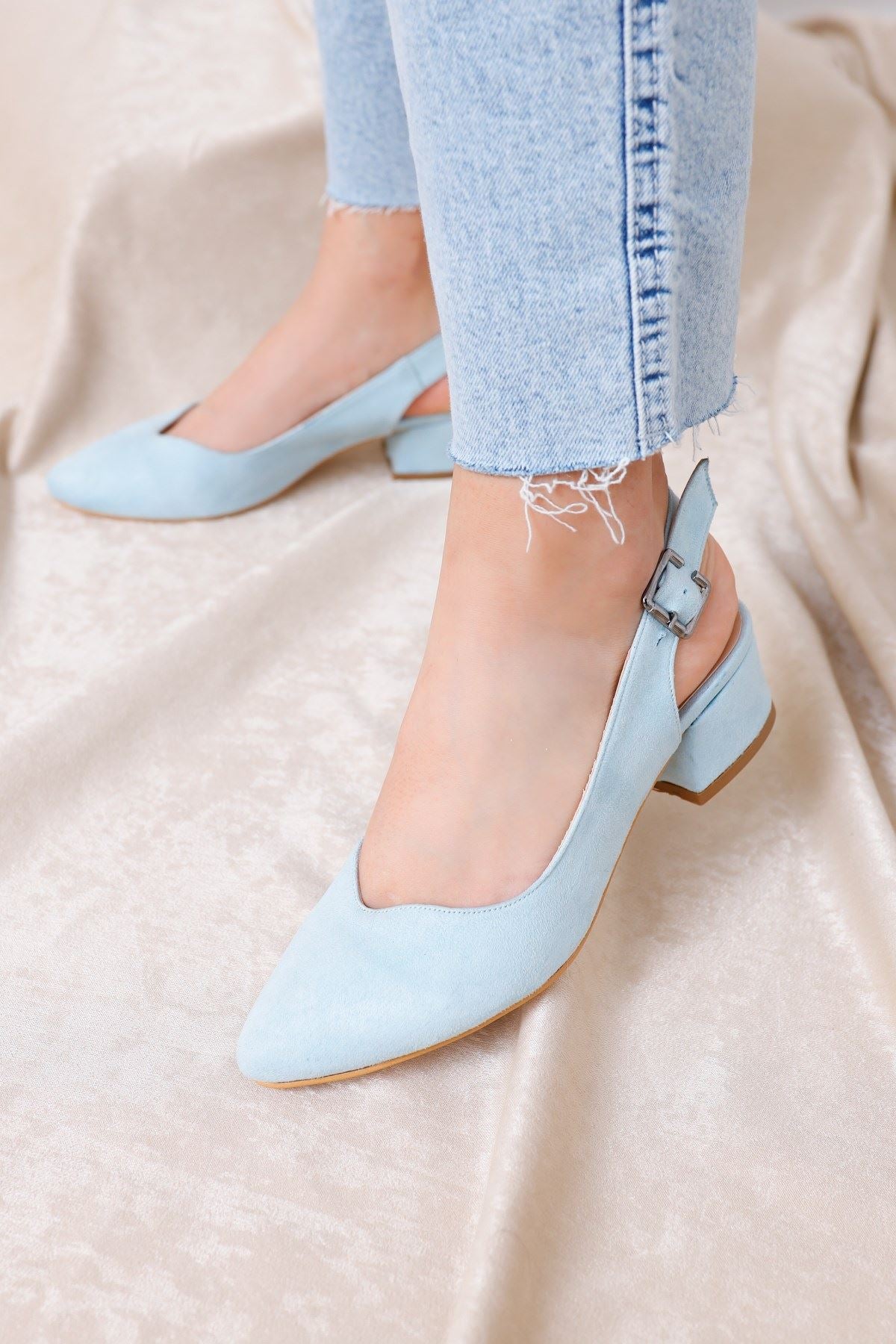 Women's Valentina Heeled Baby Blue Suede Shoes - STREETMODE ™