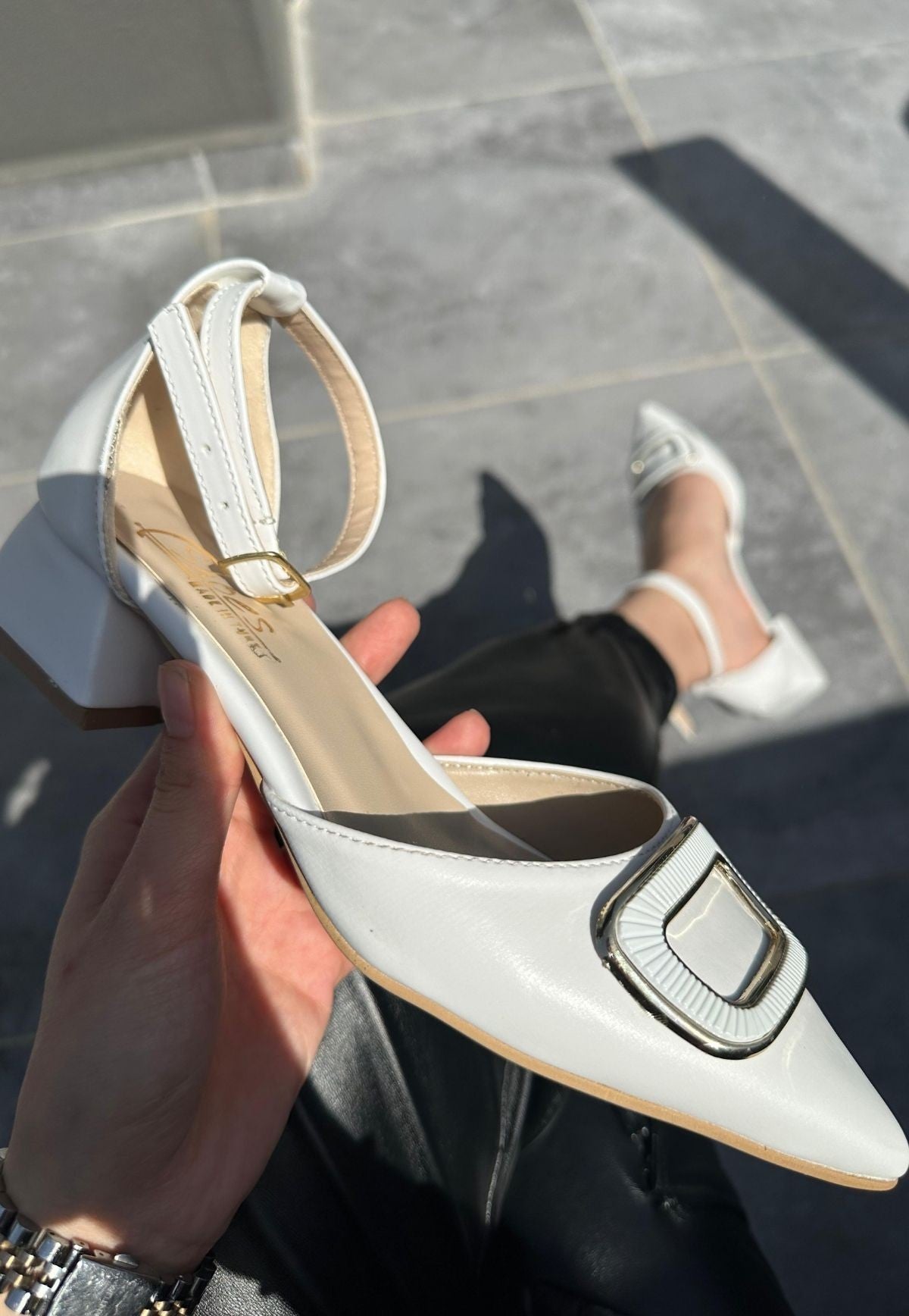 Women's Vama White Leather Heeled Shoes - STREETMODE ™
