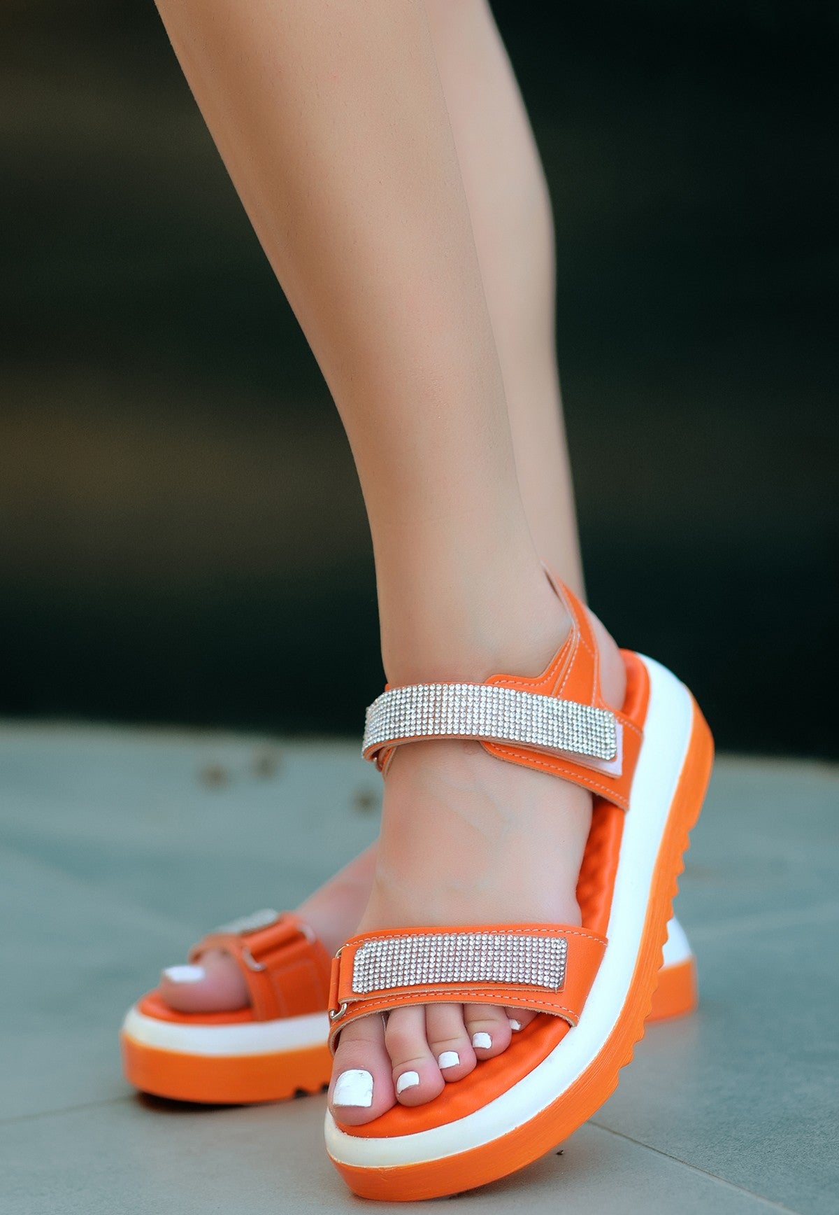 Women's Vamo Orange Skin Velcro Sandals - STREETMODE ™