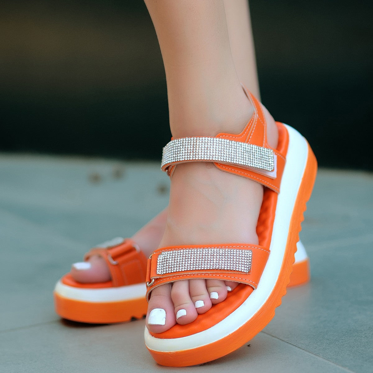Women's Vamo Orange Skin Velcro Sandals - STREETMODE ™